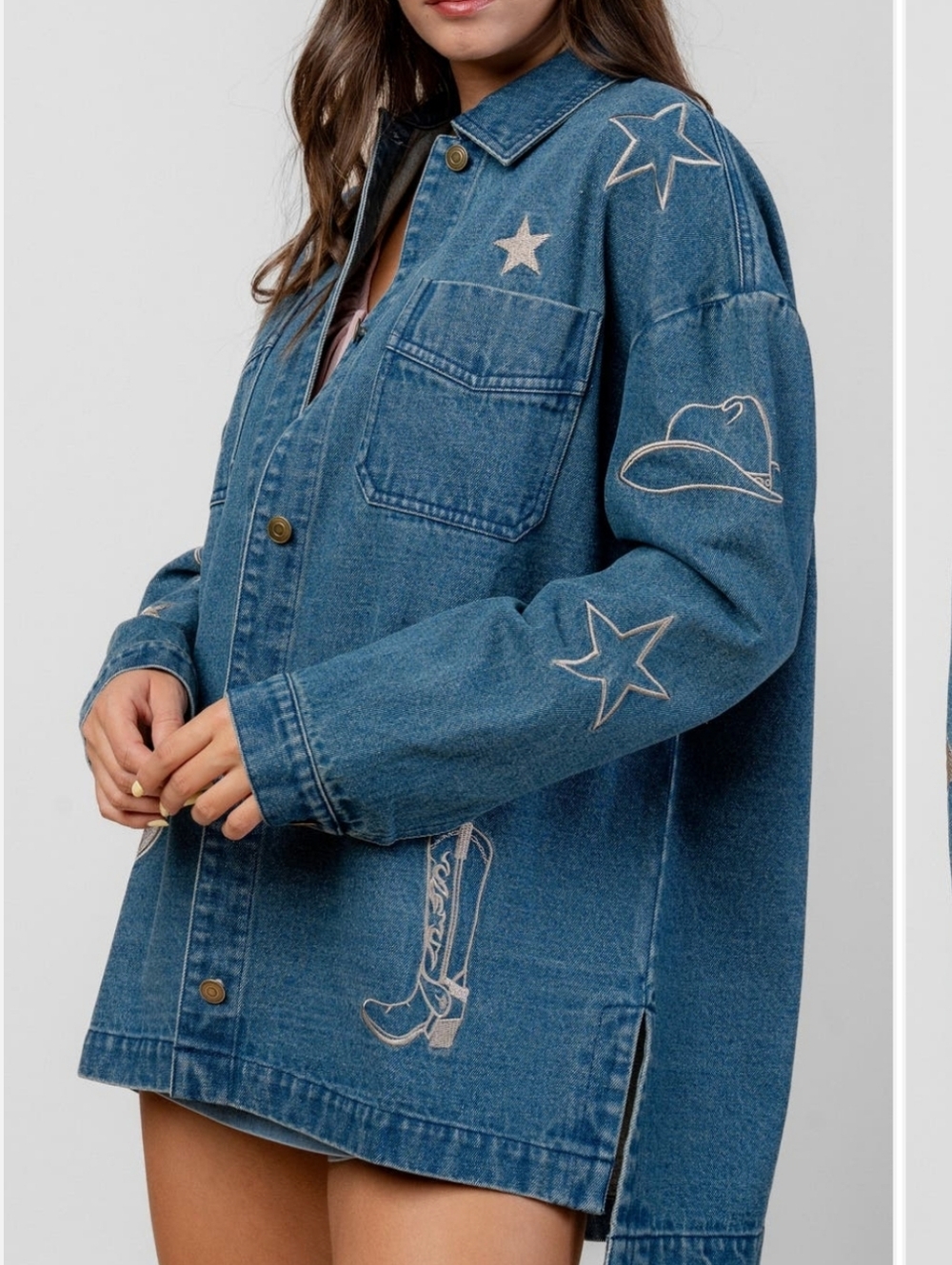 Beivy Oversized Western Denim Shacket - Picture 4 of 6